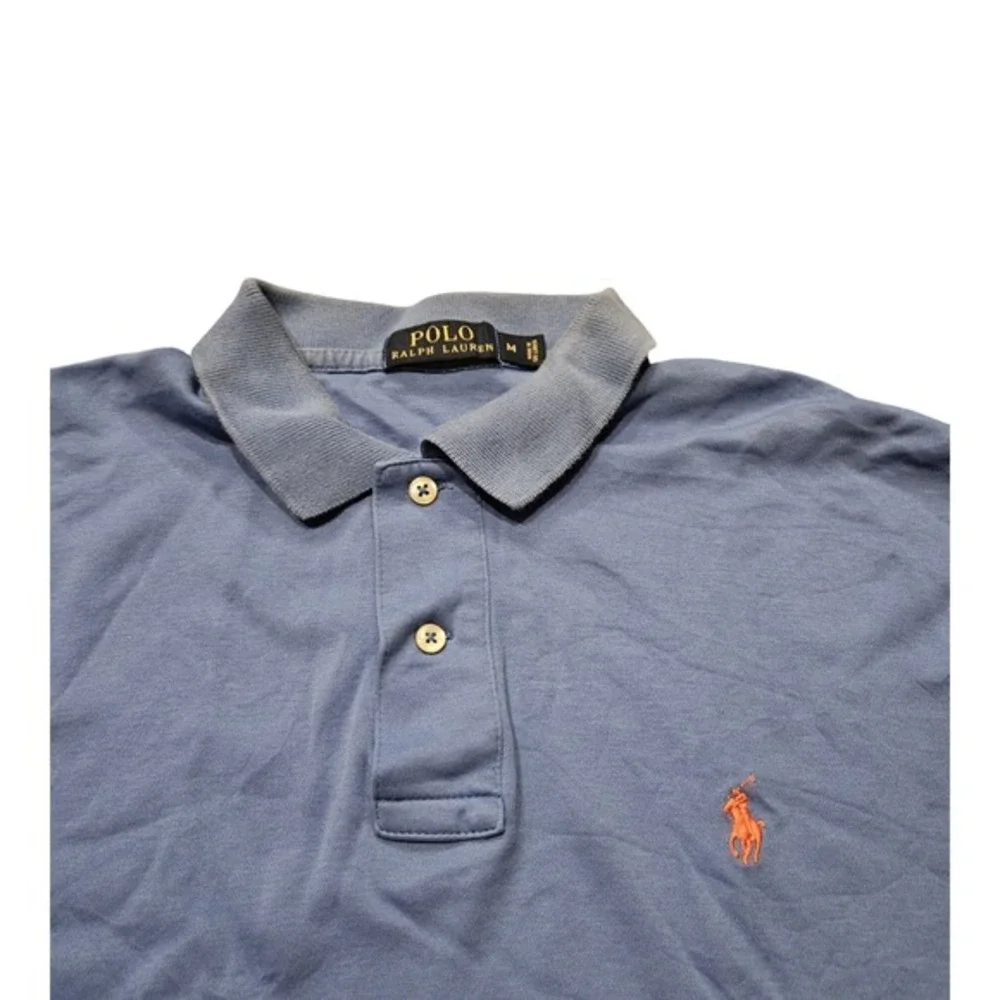 Polo Ralph Lauren Mens Medium Blue Orange Pony Polo‎ Shirt Cotton Classic